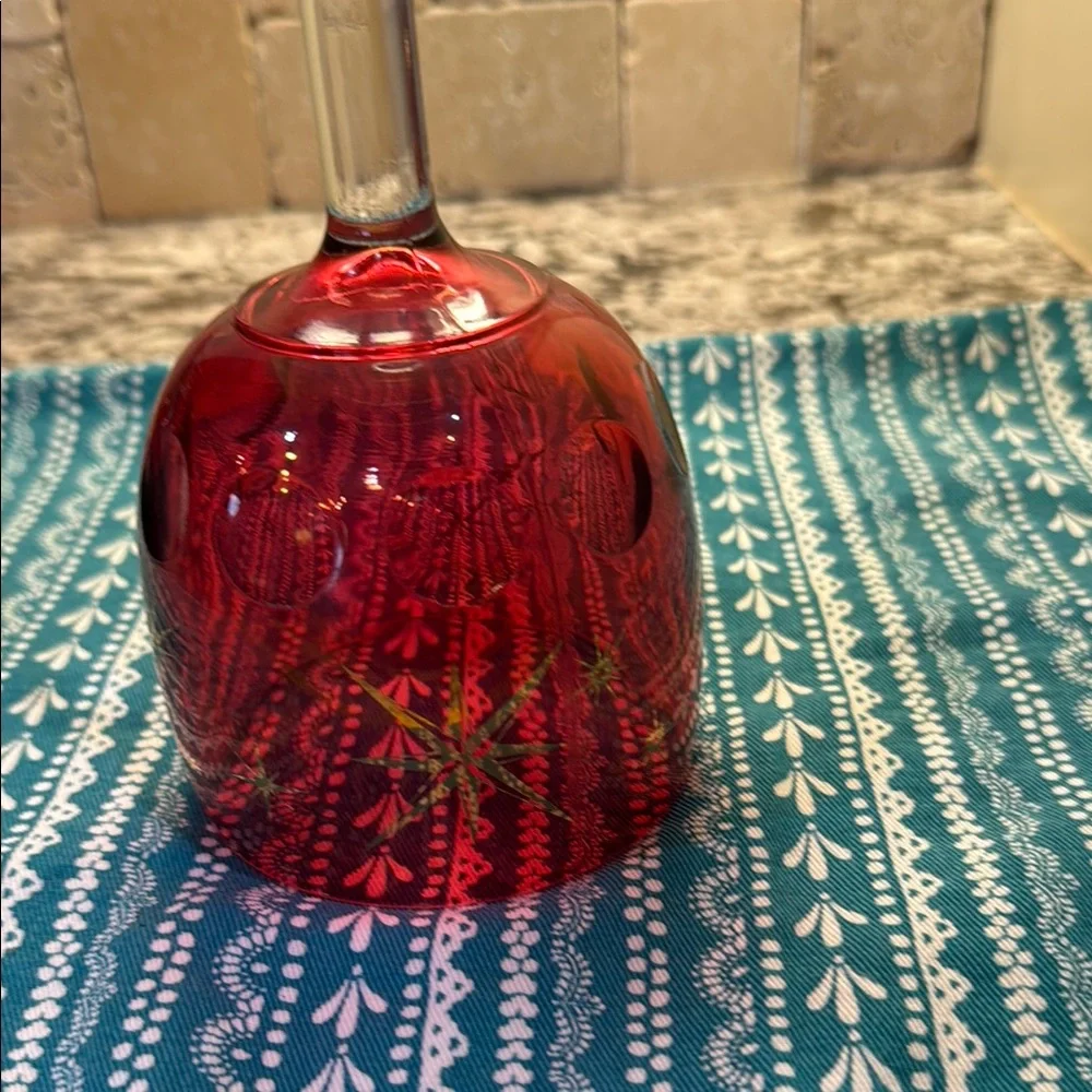Bartlett Collins Set of 4  Cranberry Red Goblets With Atomic Starburst Design. - Picture 4 of 4